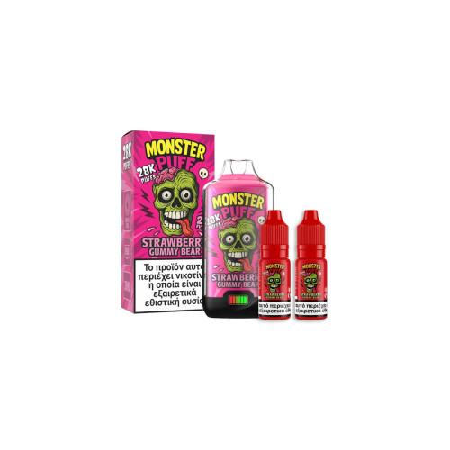 Monster Puff 28K Kit Strawberry Gummy Bear Συσκευή 2ml & 2x10ml 20mg